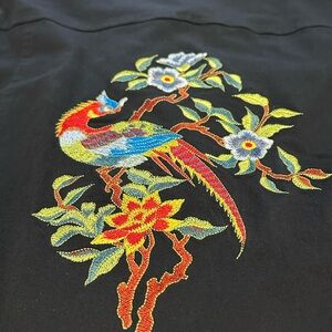 Yi Lin Black Embroidered Peacock Floral Jacket Medium vintage style